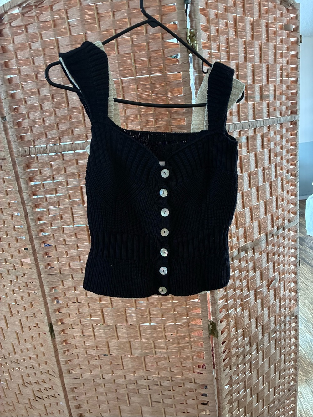 Rouje Black Ribbed knit Button-Front Camisole